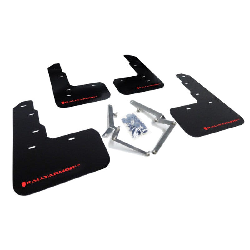 Rally Armor UR black polyurethane mud flaps with red logo for 2017-2021 Honda Civic Type R.