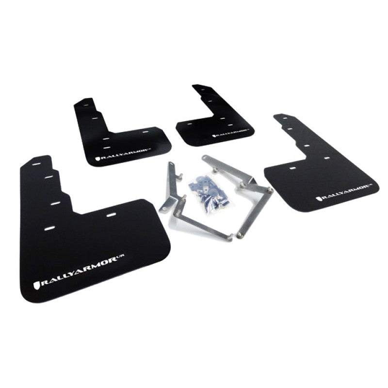 Rally Armor UR black polyurethane mud flaps with white logo for 2017-2021 Honda Civic Type R
