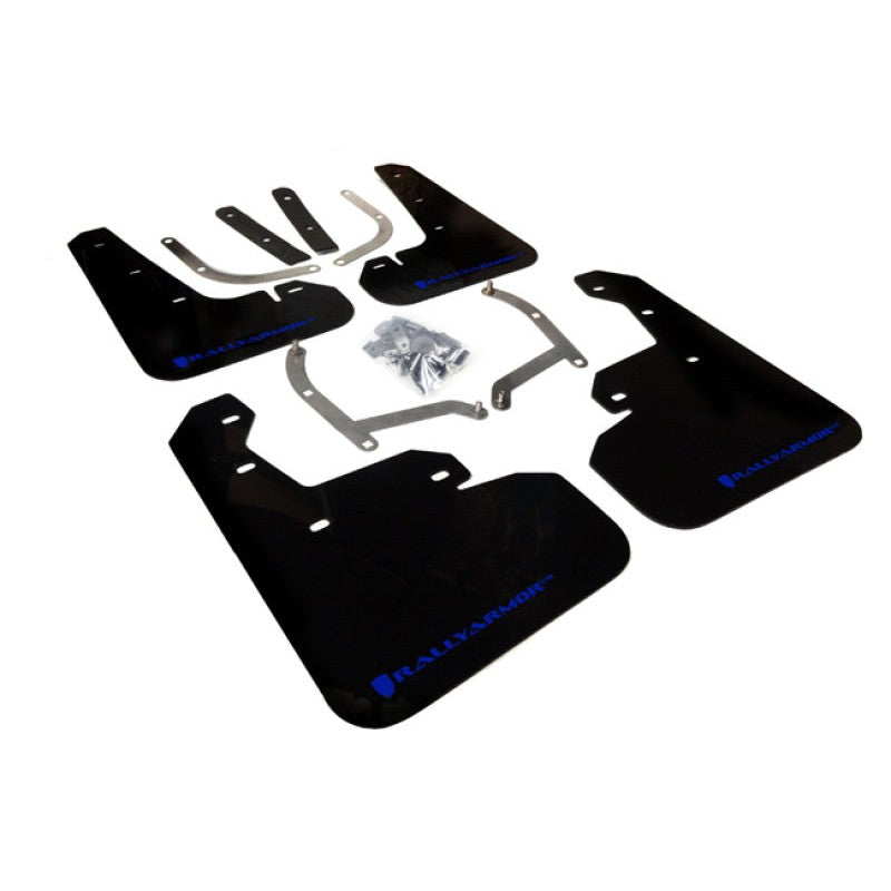Black Rally Armor UR polyurethane mud flaps with blue logo for 2017-2023 Subaru Impreza