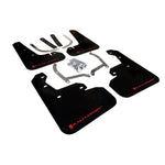 Set of four black Rally Armor UR polyurethane mud flaps with red logos for 2017-2023 Subaru Impreza