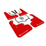 Red Rally Armor UR polyurethane mud flaps with white logo for 2017-2023 Subaru Impreza models.