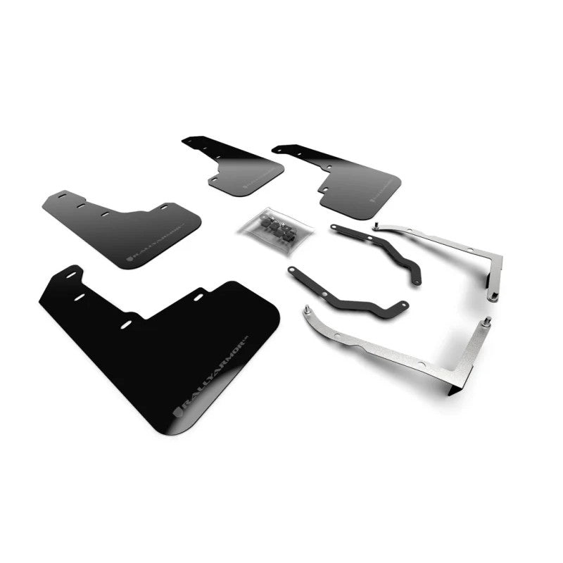Rally Armor UR series black polyurethane mud flaps with grey logo for 2018-2023 Subaru Crosstrek.