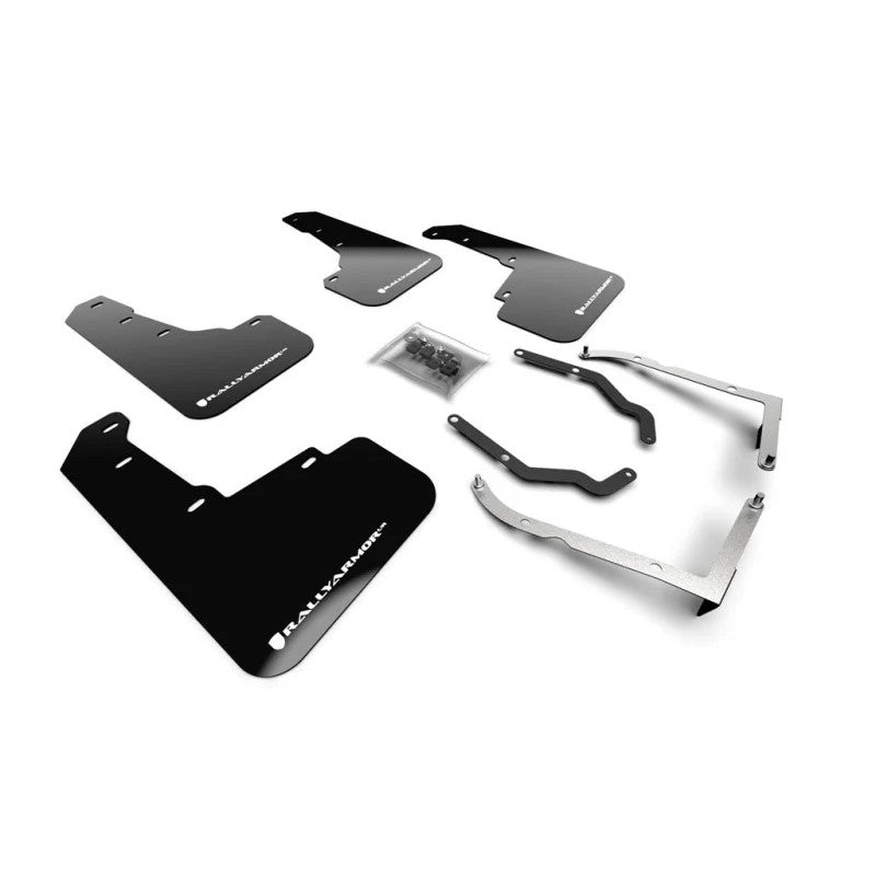 Rally Armor black UR polyurethane mud flaps with white logo for 2018-2023 Subaru Crosstrek