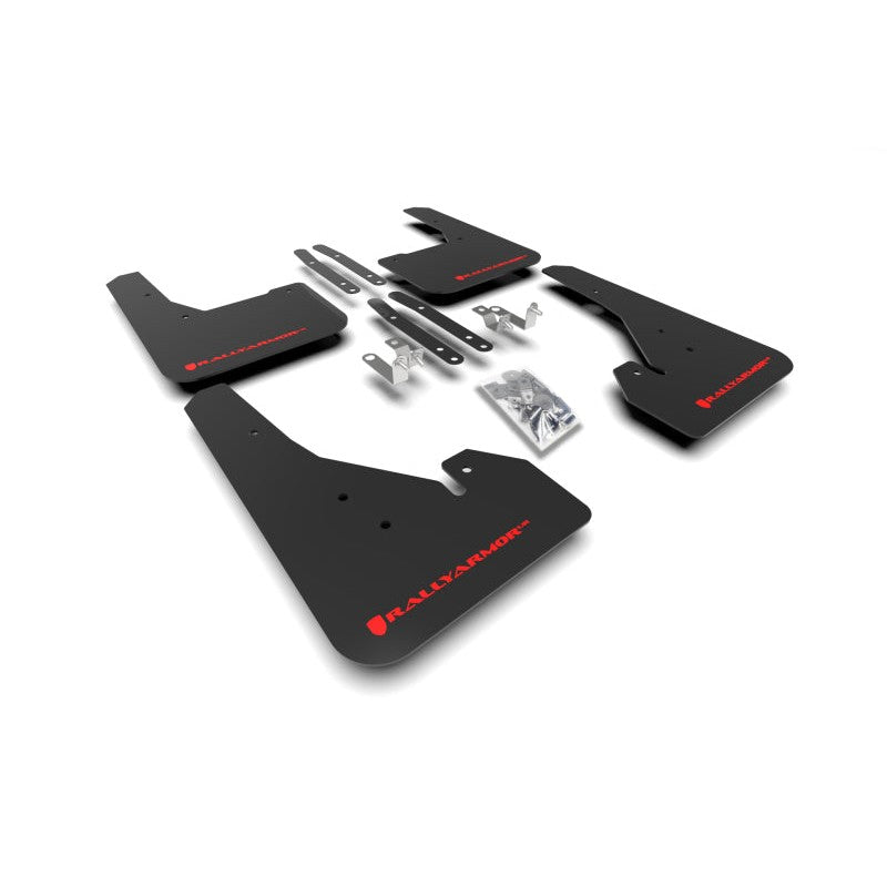 Rally Armor UR series black polyurethane mud flaps with red logo for 2019-2026 Toyota Corolla