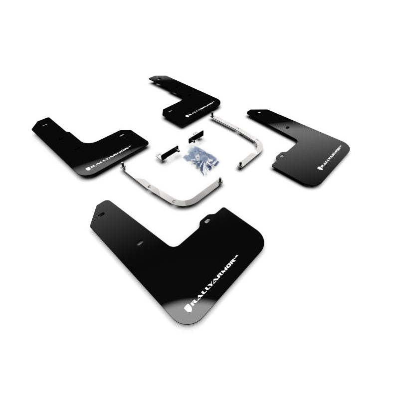 Black Rally Armor UR polyurethane mud flaps with white logo for 2019-2022 Hyundai Veloster N