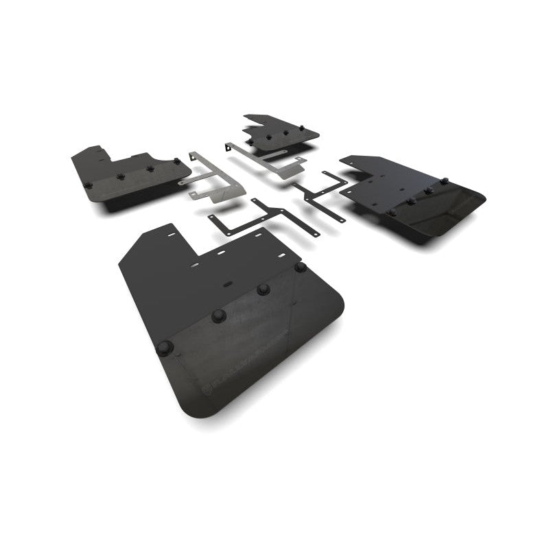Rally Armor UR black polyurethane mud flaps with metallic black logo for Jeep Gladiator JT Mojave and Rubicon.