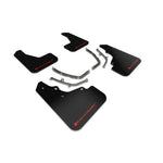 Rally Armor UR black polyurethane mud flaps with red logo for 2019-2025 Mazda 3 Hatchback
