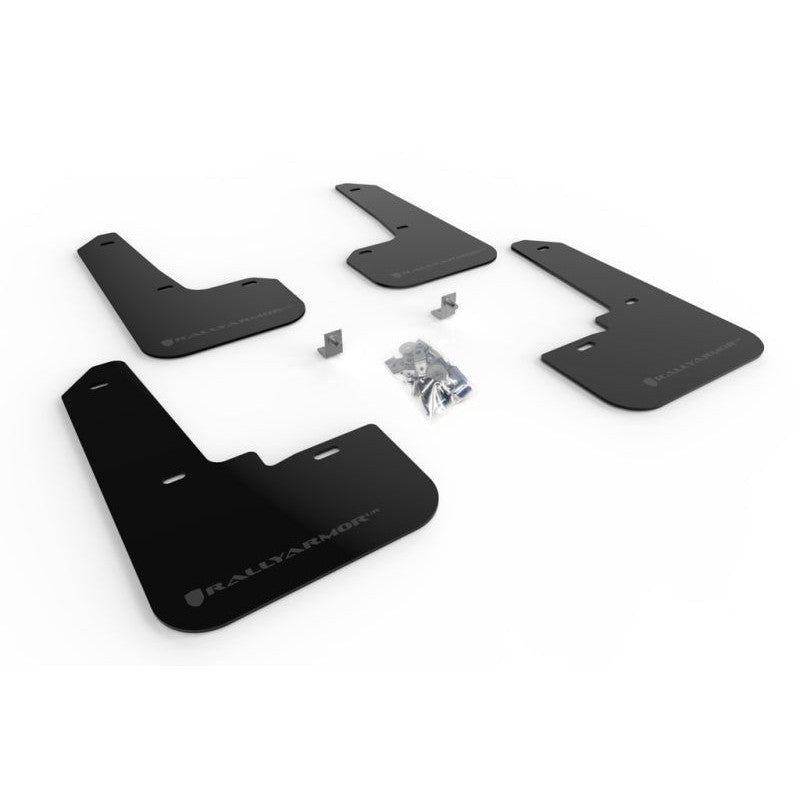 Set of black Rally Armor UR polyurethane mud flaps with grey logo for 2020-2025 Subaru Legacy.
