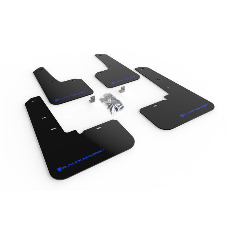 Set of 4 Rally Armor UR black polyurethane mud flaps with blue logo for 2020-2025 Subaru Outback.
