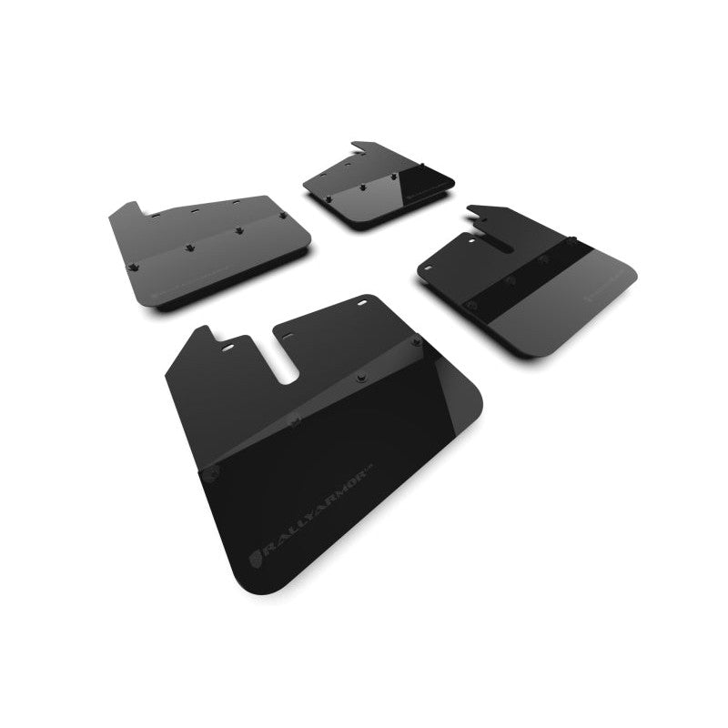 Black Rally Armor UR polyurethane mud flaps with a metallic black logo for GMC Sierra HD Denali