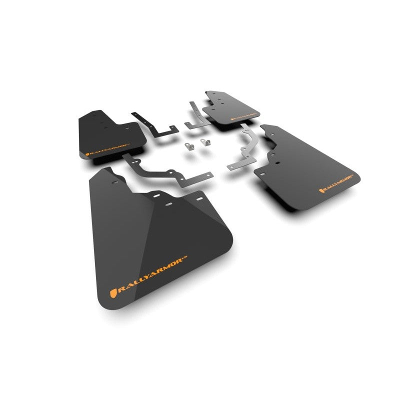 Rally Armor UR Series black polyurethane mud flaps with orange logo for 2026 Honda Passport.