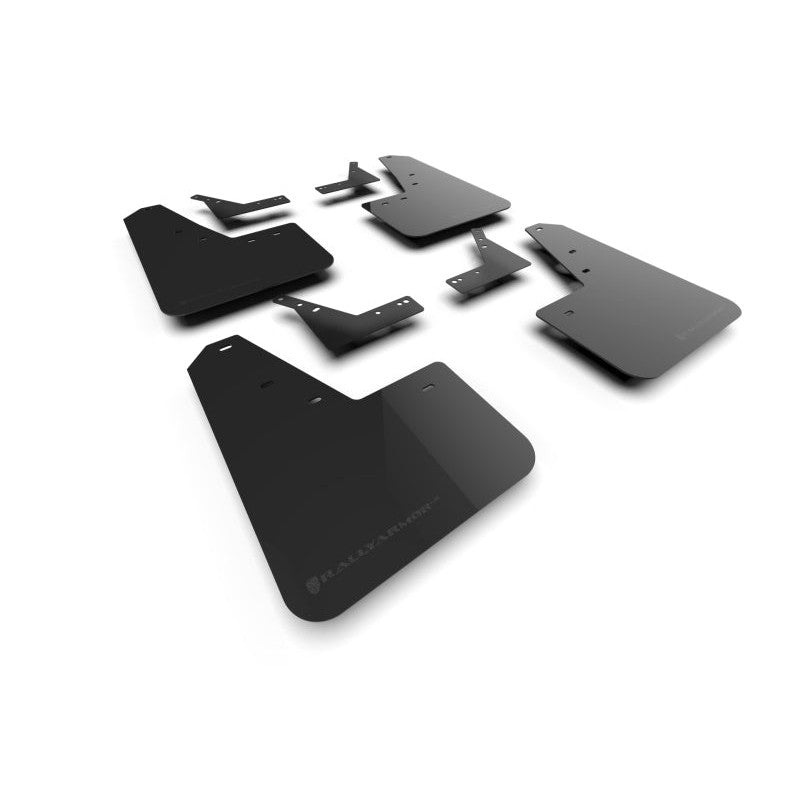 Rally Armor UR black polyurethane mud flaps with metallic black logo for 2021-2025 Ram 1500 TRX and RHO.