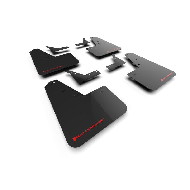 Rally Armor black UR polyurethane mud flaps with red logo for 2021-2025 Ram 1500 TRX and RHO.