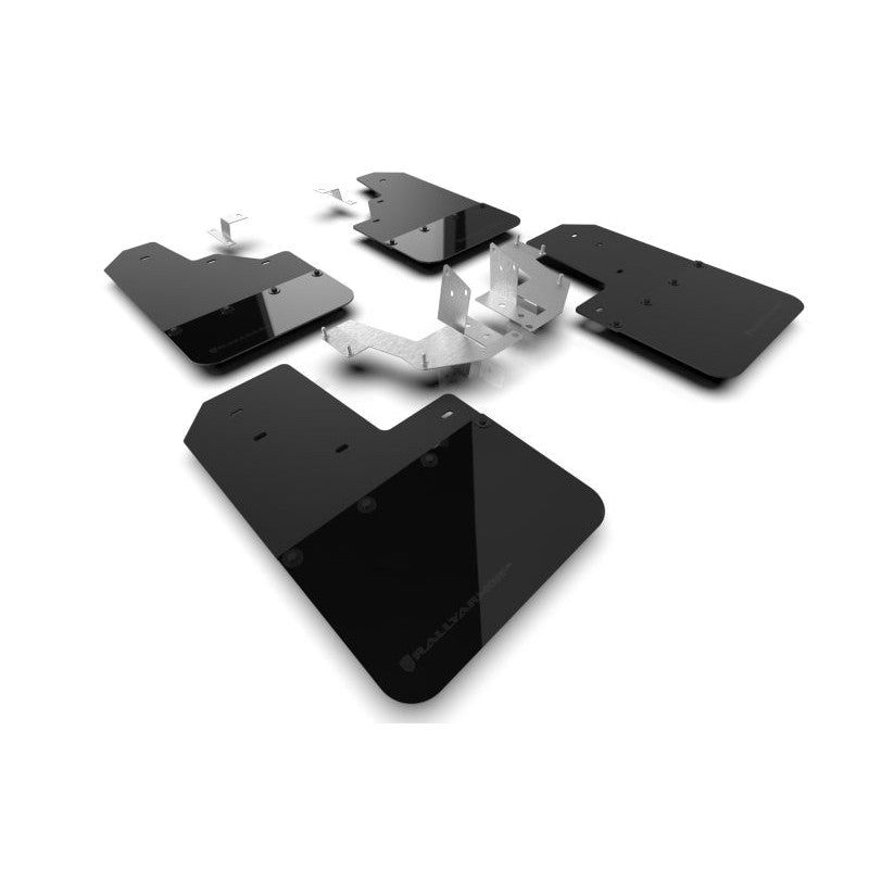 Set of four black Rally Armor UR polyurethane mud flaps with metallic black logos for the 2021-2025 Ford Bronco.