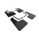 Black Rally Armor UR polyurethane mud flaps with metallic black logo for 2021-2025 Ford F-150 Raptor.