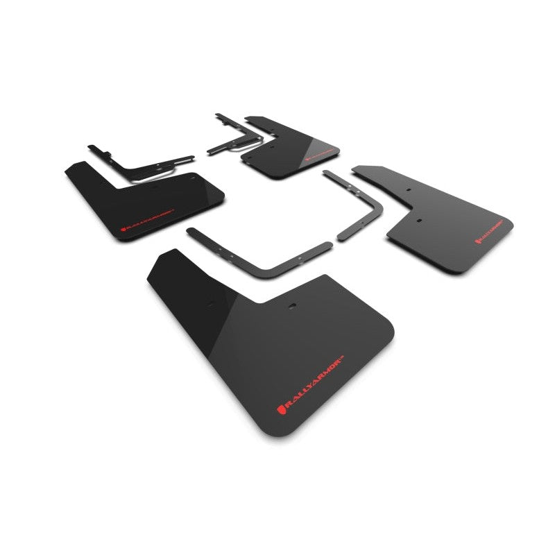Rally Armor black UR polyurethane mud flaps with red logo for 2021-2025 Ford F-150 Raptor Gen 3
