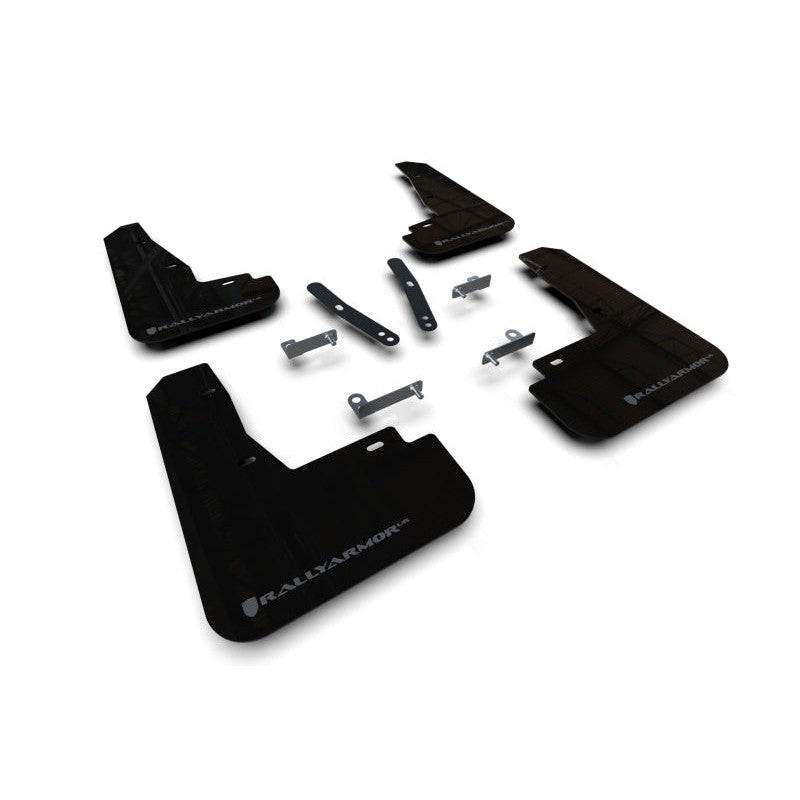 Rally Armor MF91-UR-BLK-DGRY UR series black polyurethane mud flaps with dark grey logo for 2022-2024 Kia EV6.