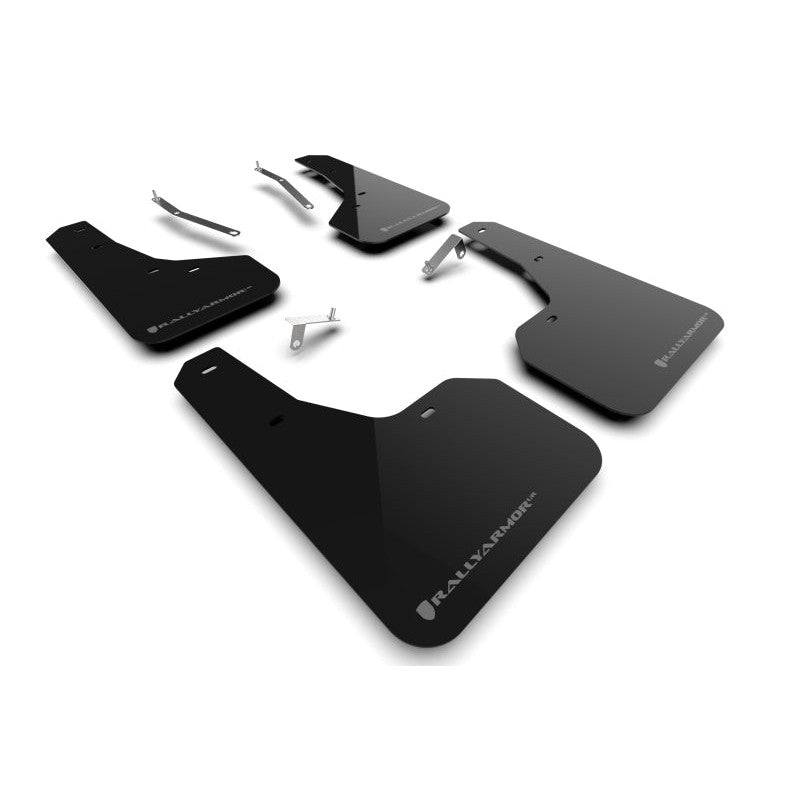 Rally Armor UR black polyurethane mud flaps with grey logo for 2022-2025 Subaru Forester and Wilderness.