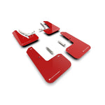 Red Rally Armor UR polyurethane mud flaps with white logo for 2022-2025 VW MK8 Golf GTI and Golf R.