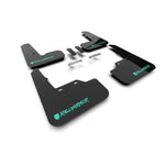 Set of four black Rally Armor UR polyurethane mud flaps with teal altered font logo for 2022-2025 Subaru WRX.