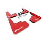 Set of four red Rally Armor UR polyurethane mud flaps with white logos for the 2022-2025 Subaru WRX.