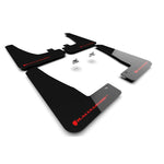 Rally Armor UR black polyurethane mud flaps with red logo for 2022-2025 Tesla Model X.