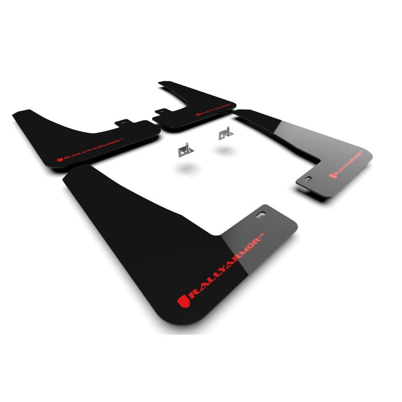 Rally Armor UR black polyurethane mud flaps with red logo for 2022-2025 Tesla Model X.
