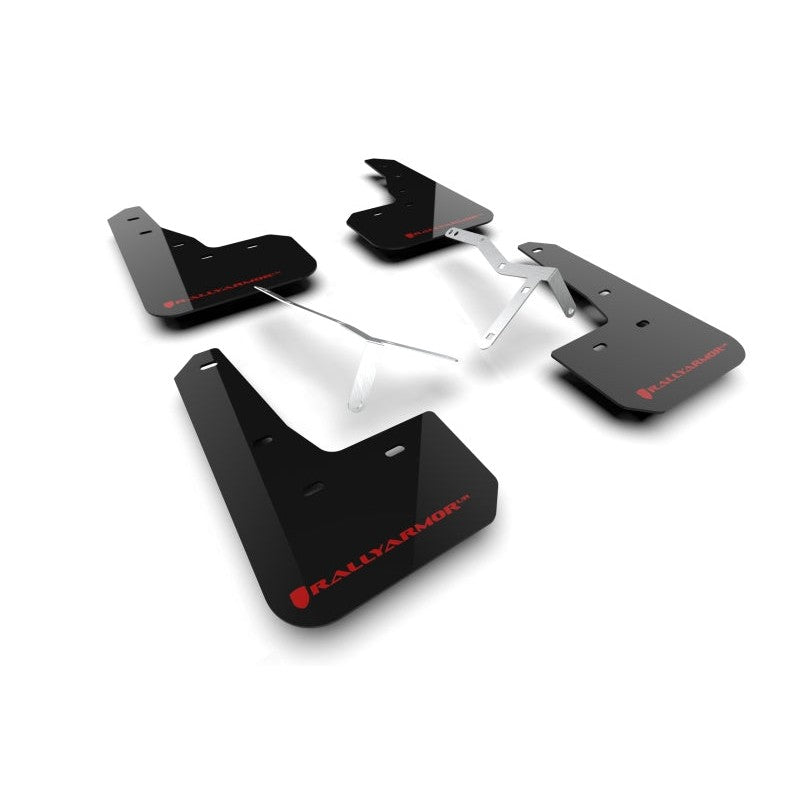 Set of four black Rally Armor UR polyurethane mud flaps with red logo for 2023-2025 Acura Integra A-Spec.