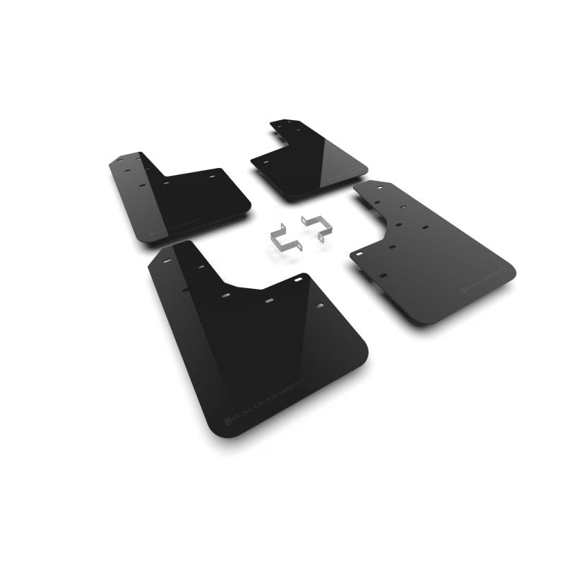 Black Rally Armor UR polyurethane mud flaps with metallic black logo for 2024-2025 Ford Ranger Raptor
