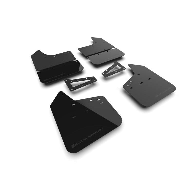 Set of Rally Armor UR black polyurethane mud flaps with metallic black logo for 2023-2026 Chevrolet Colorado Z71 and ZR2.