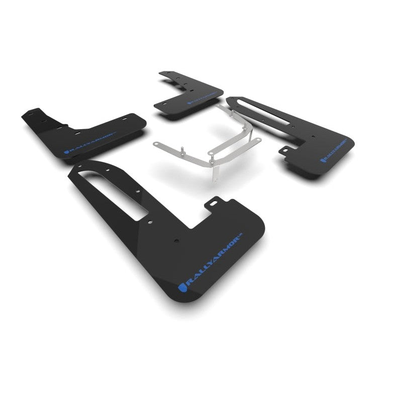 Black Rally Armor UR series mud flaps with light blue logo for 2023-2026 Honda Civic Type R