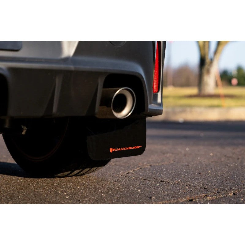 Rally Armor UR black polyurethane mud flaps with white logo for 2023-2026 Toyota GR Corolla.