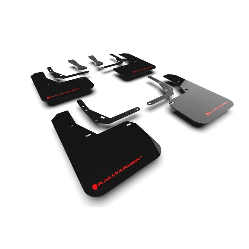 Set of Rally Armor black polyurethane UR mud flaps with red logo for 2024-2025 Hyundai Kona N Line.