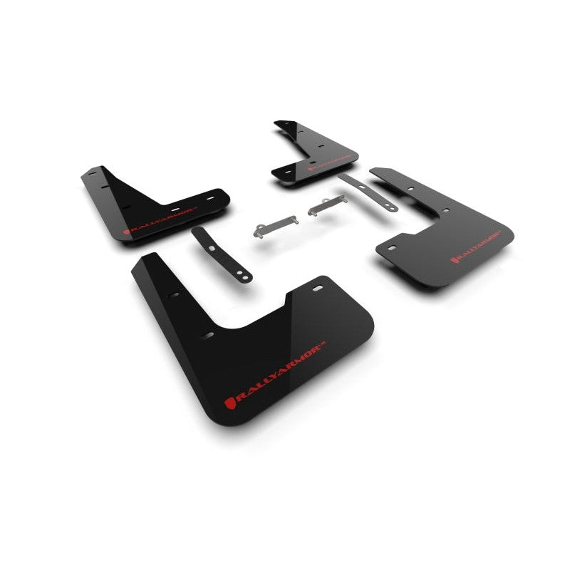 Rally Armor UR black polyurethane mud flaps with red logo for 2024-2026 Hyundai Elantra N and N Line.