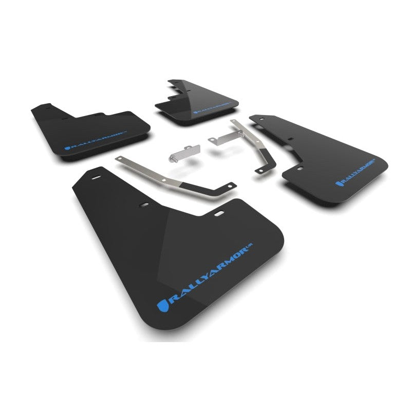 Rally Armor UR black polyurethane mud flaps with light blue logo for 2024-2026 Subaru Crosstrek models.