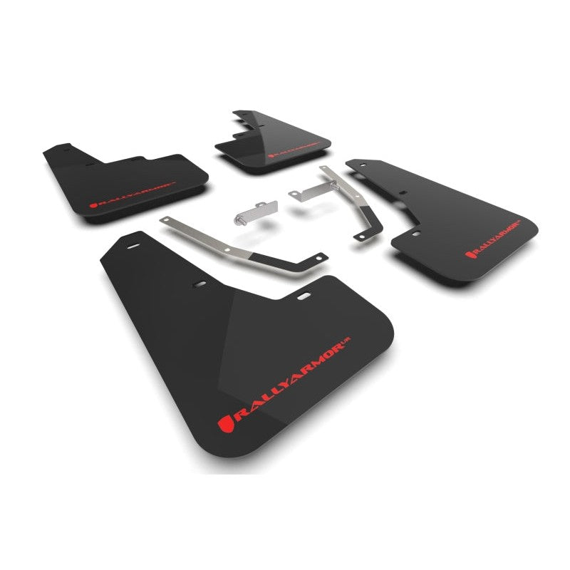 Set of four Rally Armor UR black polyurethane mud flaps with red logo for 2024-2026 Subaru Crosstrek
