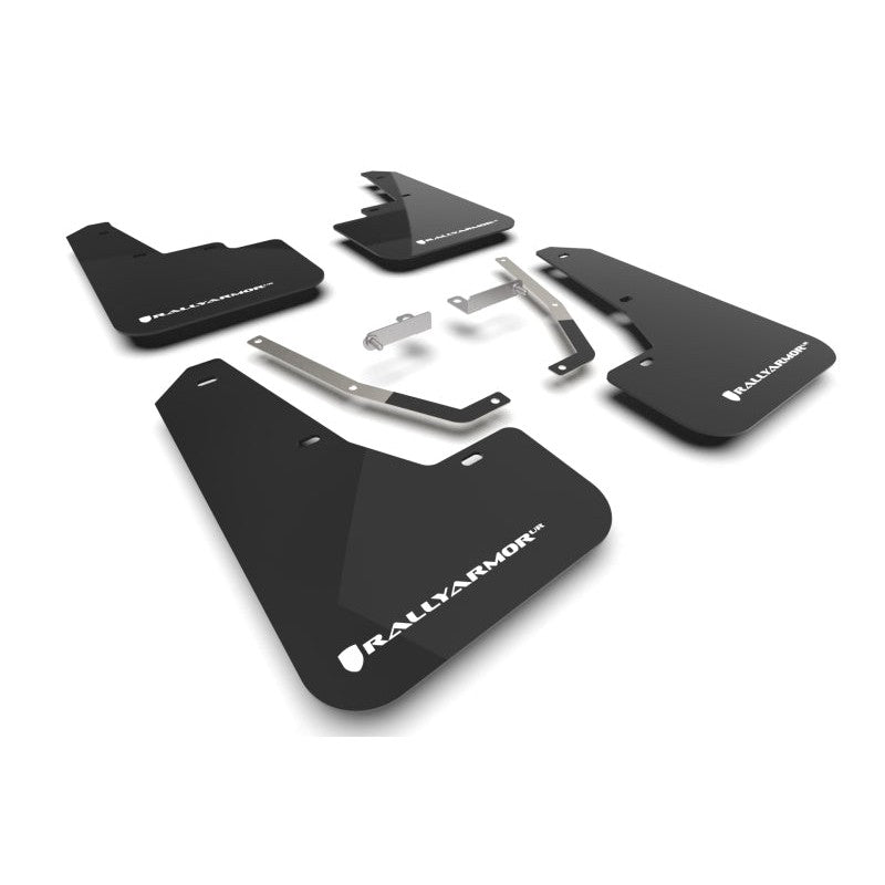 Set of four Rally Armor UR black polyurethane mud flaps with white logo for 2024-2026 Subaru Crosstrek.
