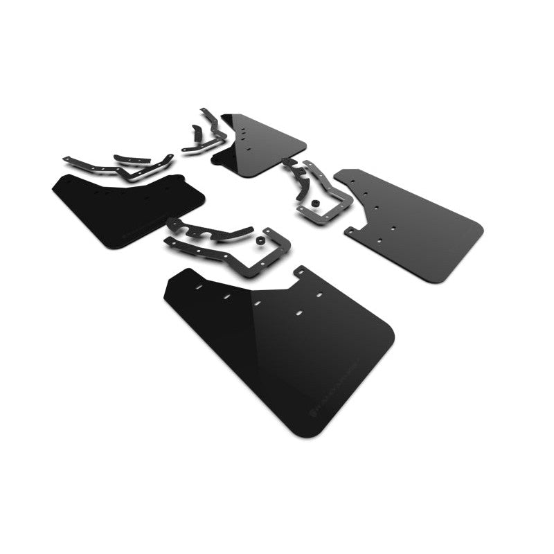 Black Rally Armor UR polyurethane mud flaps with metallic black logo for 2024-2026 Toyota Tacoma Gen 4