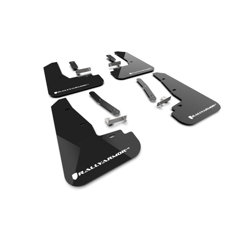 Set of black Rally Armor UR Series polyurethane mud flaps with white logo for 2025-2026 Kia EV6