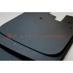 Set of four Rally Armor Basic black mud flaps with black logos and stainless mounting brackets for 1993-2001 Subaru Impreza.