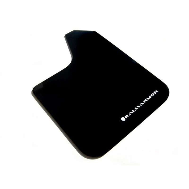 Set of four black Rally Armor Universal Basic mud flaps with white logo detailing.