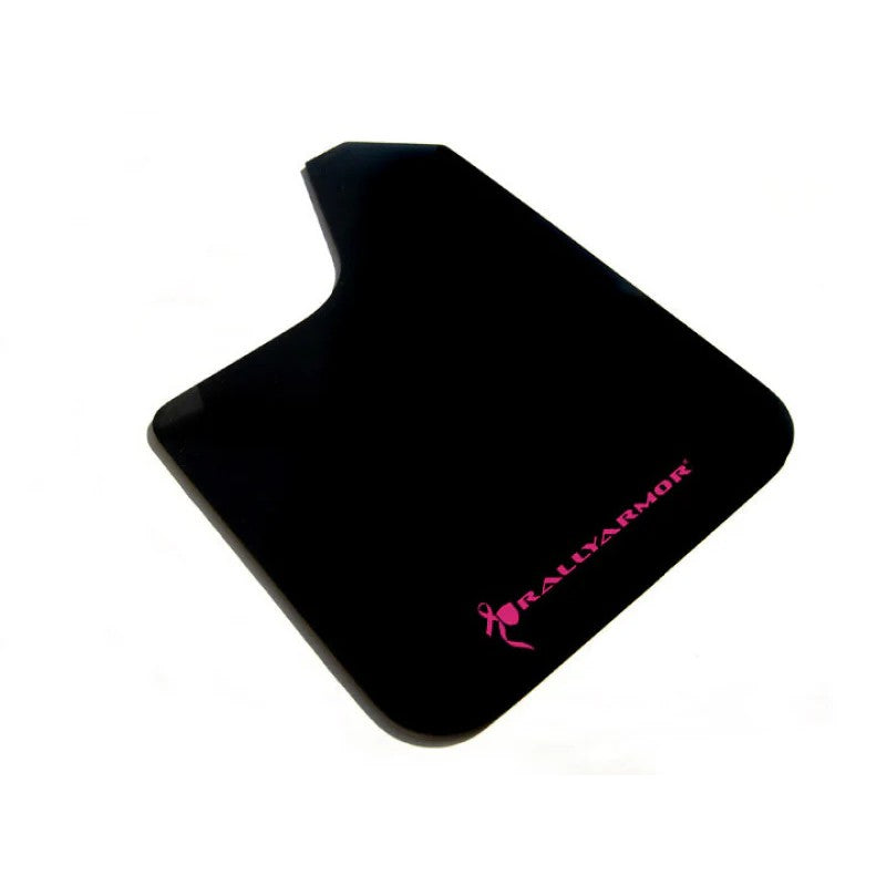 Set of four black Rally Armor Basic universal mud flaps featuring pink logos