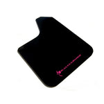 Set of four black Rally Armor Basic universal mud flaps featuring pink logos