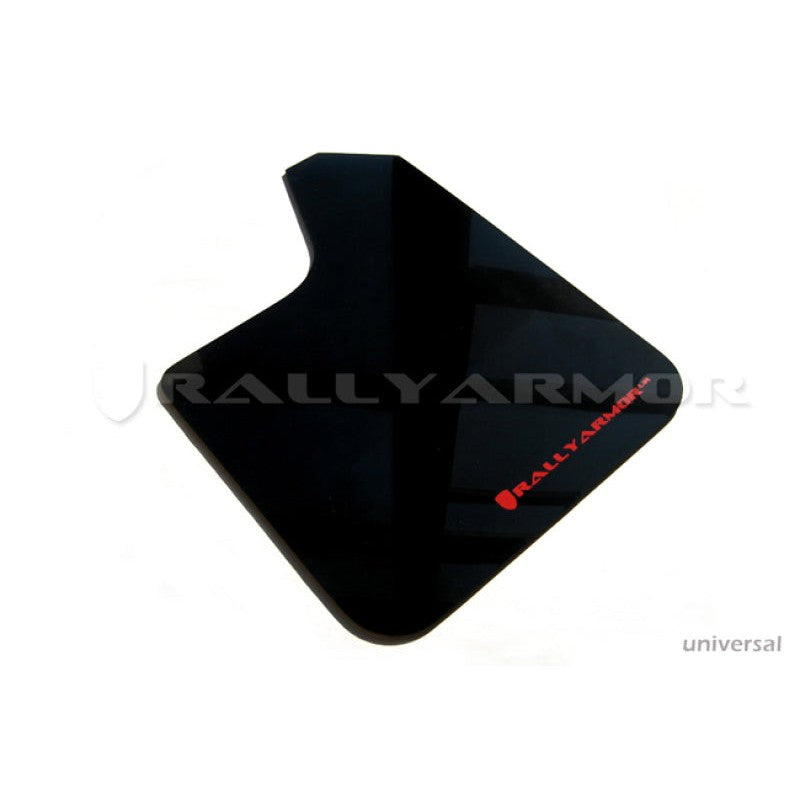 Black Rally Armor UR Universal polyurethane mud flap featuring a red logo.