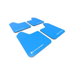 Four blue Rally Armor UR universal mud flaps featuring white logos