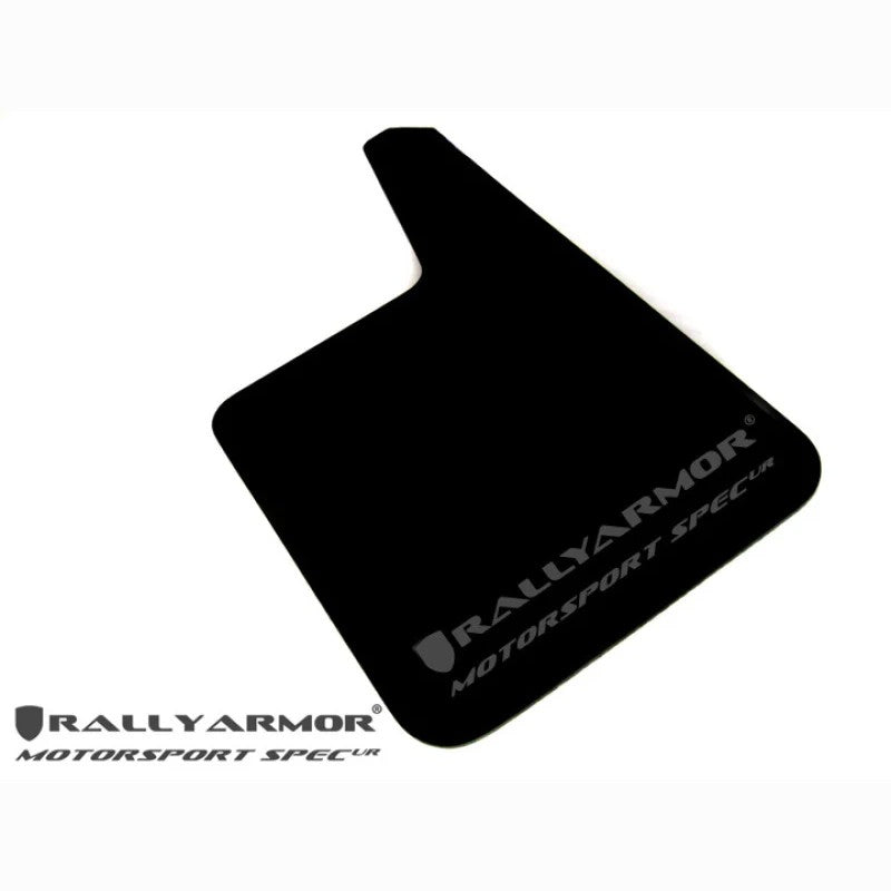 Black Rally Armor Universal UR Motorsport Spec mud flaps featuring a gray logo.