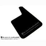 Black Rally Armor Universal UR Motorsport Spec mud flaps featuring a gray logo.