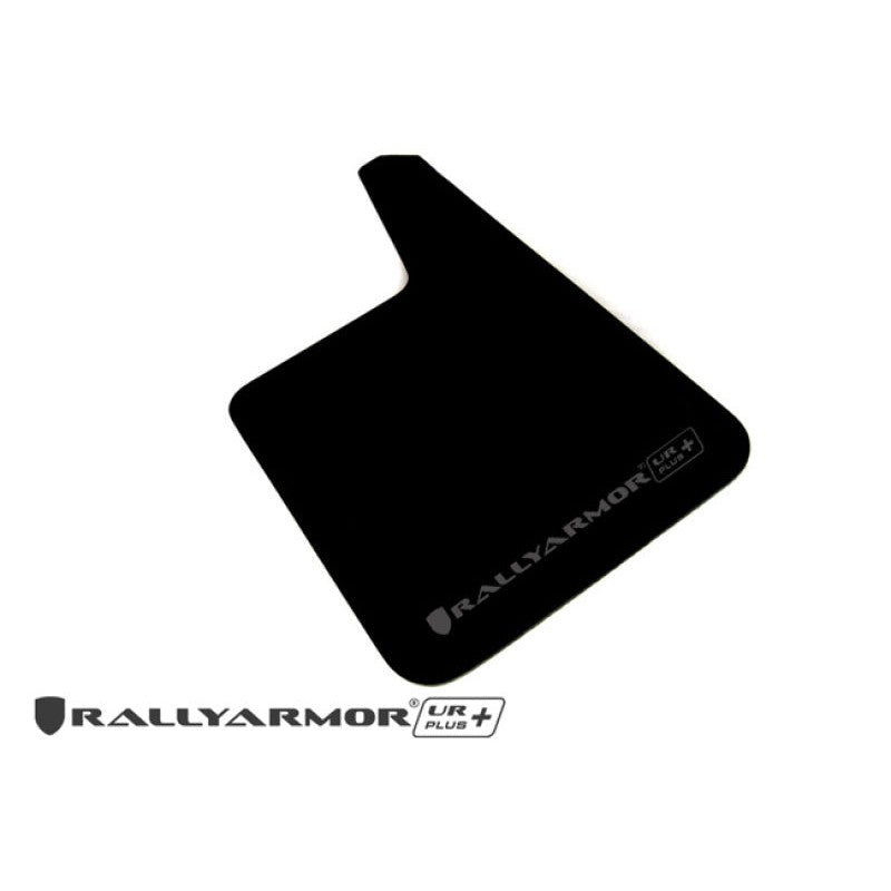 Set of black Rally Armor UR Plus universal polyurethane mud flaps featuring a grey logo.
