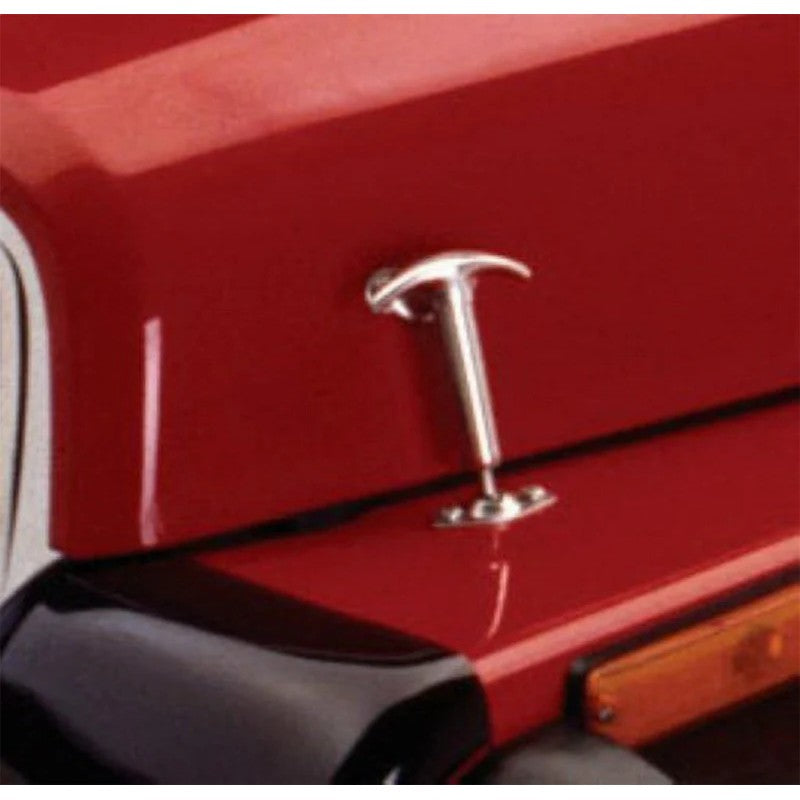 Pair of Rampage stainless steel hood catches for 1943-1995 Jeep CJ-2, CJ5, CJ7, and Wrangler.