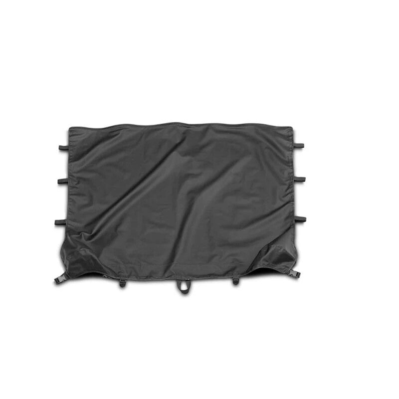 Black Rampage California Brief soft top for 1987-1991 Jeep Wrangler YJ showing heavy-duty fabric and overhead coverage.